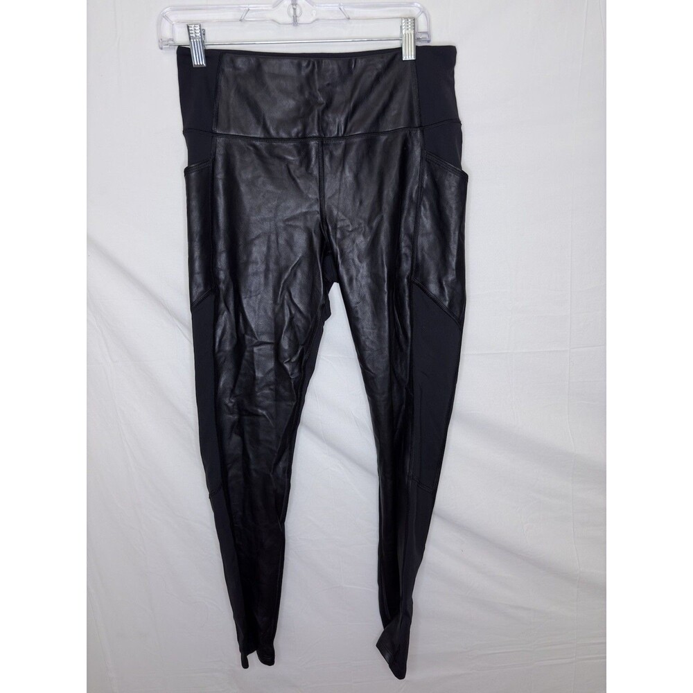 Athleta Faux Leather Gleam Leggings Womens Medium Black High Rise Yoga Pants